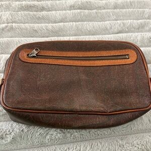 ETRO Paisley travel Bag PVC Brown Gold Auth